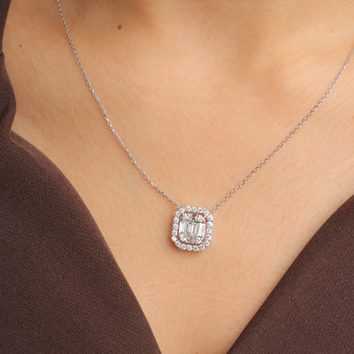 Diamond Square Pendant Necklace
