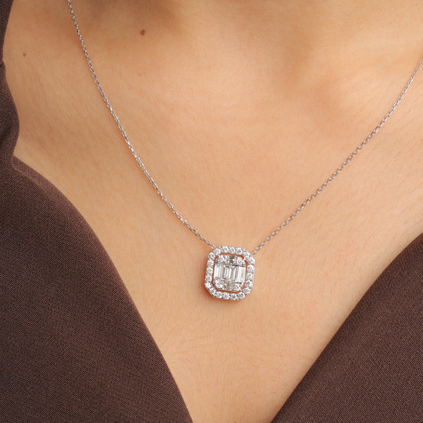 Diamond Square Pendant Necklace